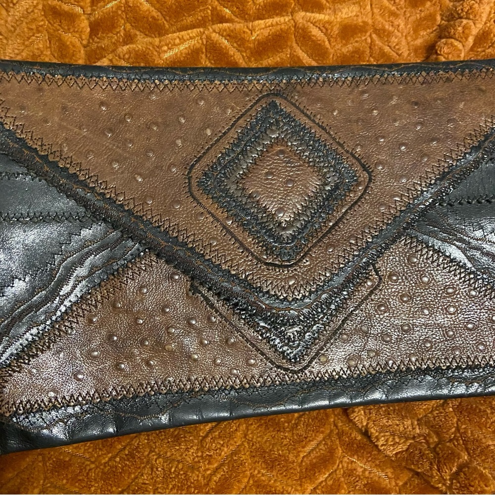 Elegant Maximilian Brown and Black Leather Clutch